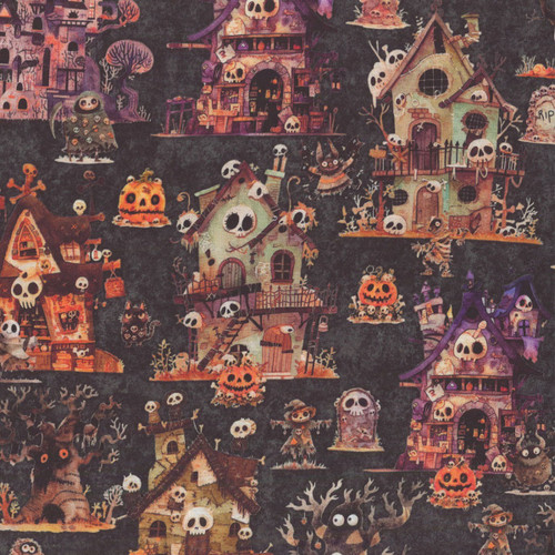 Quilting Treasures Fabrics A Haunting We Will Go Dan Morris Grey Haunted House Scenic