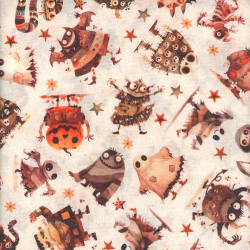 Quilting Treasures Fabrics A Haunting We Will Go Dan Morris Cream Tossed Monsters