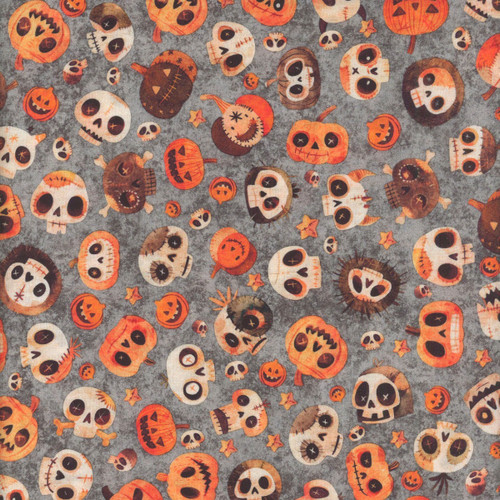 Quilting Treasures Fabrics A Haunting We Will Go Dan Morris Grey Skulls and Potions