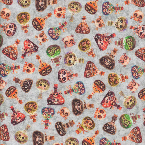 Quilting Treasures Fabrics A Haunting We Will Go Dan Morris Grey Skulls and Potions