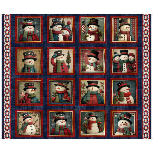 Quilting Treasures Fabrics All American Snowman Dan Morris Navy Blue Patriotic Snowman Panel