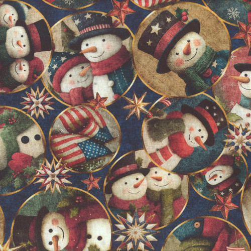 Quilting Treasures Fabrics All American Snowman Dan Morris Navy Patriotic Snowman Circles