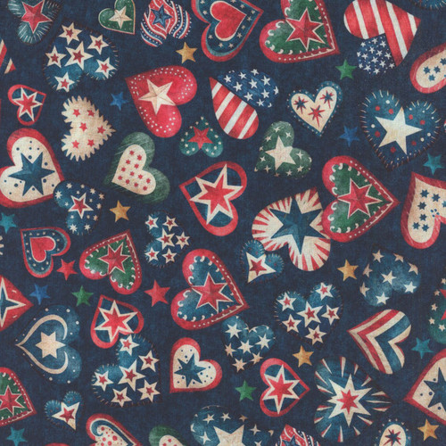 Quilting Treasures Fabrics All American Snowman Dan Morris Navy Blue Red Americana Hearts