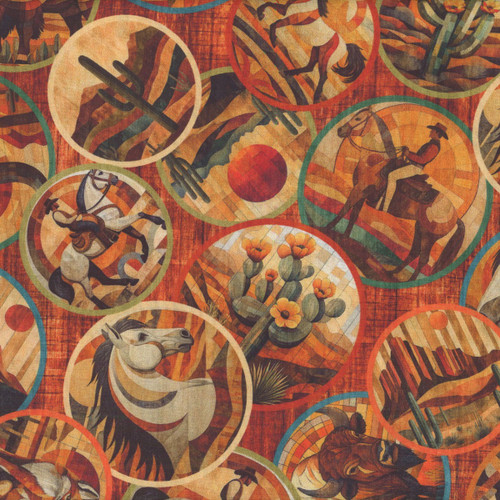 Quilting Treasures Fabrics Canyonlands Dan Morris Brown Horse Scene Circles