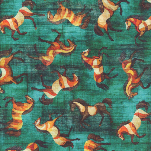 Quilting Treasures Fabrics Canyonlands Dan Morris Teal Blue Horses