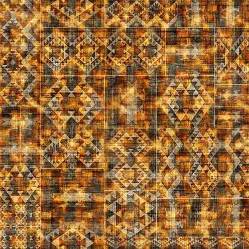 Quilting Treasures Fabrics Canyonlands Dan Morris Brown Southwest Blanket Stripe, intricate geometric pattern with earthy brown, tan, and black colors.