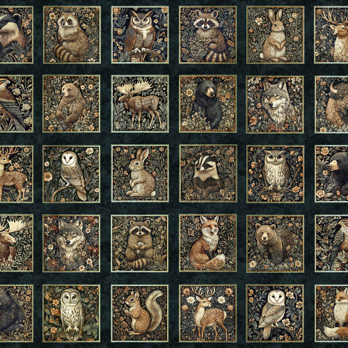 Quilting Treasures Fabrics Cedar and Sage Dan Morris Green Forest Animal Panel 36