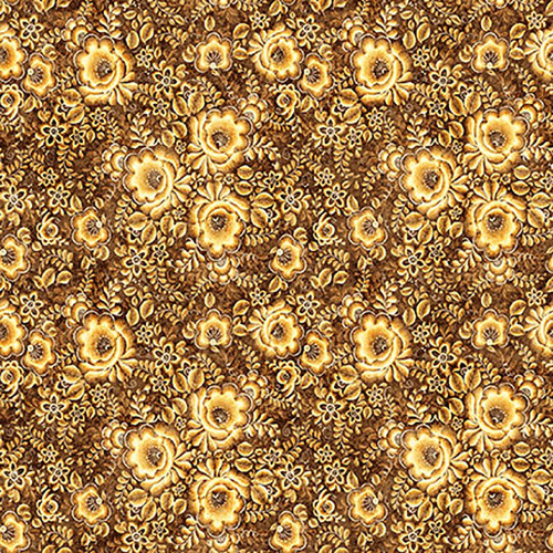 Quilting Treasures Fabrics Cedar and Sage Dan Morris Gold Yellow Woodcut Floral