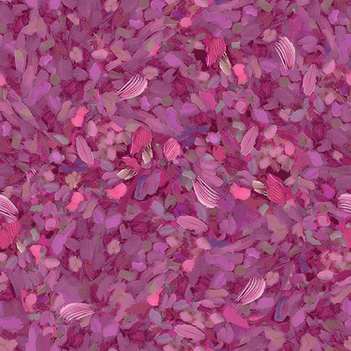 Quilting Treasures Fabrics Fluttering Petals Andrea Lavery Pink Fluttering Petals, close-up of pink fabric with fluttering petal pattern and scattered petal-shaped confetti.