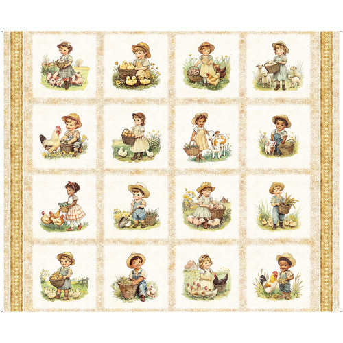 Quilting Treasures Fabrics Lil Farmers Dan Morris Children Farmers Cream Green Brown