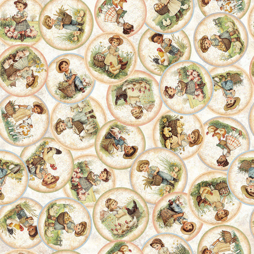 Quilting Treasures Fabrics Lil Farmers Dan Morris Cream Children Farmer and Animal Circles