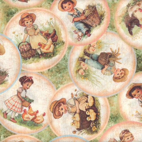 Quilting Treasures Fabrics Lil Farmers Dan Morris Green Children Farmer and Animal Circles