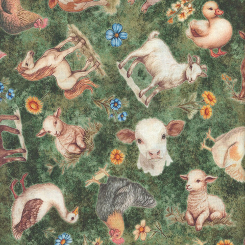 Quilting Treasures Fabrics Lil Farmers Dan Morris Green Farm Animals and Babies