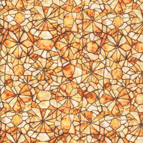 Quilting Treasures Fabrics Lumenique Dan Morris Yellow Stained Glass Texture, stained glass-inspired fabric with geometric yellow, orange, and brown pattern.