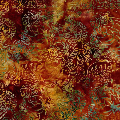Timeless Treasures Fabrics Tonga Batiks Ember Harvest Brown Stamped Leaves