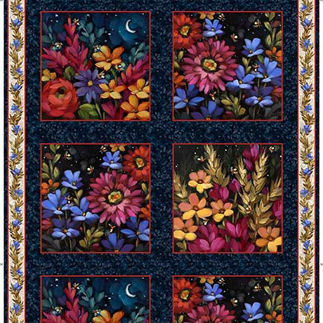Quilting Treasures Fabrics Midnight Petals Andrea Lavery Blue Flower Picture Panel