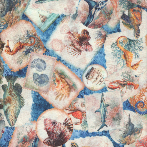Quilting Treasures Fabrics Nauticus Dan Morris Blue Fish Patches