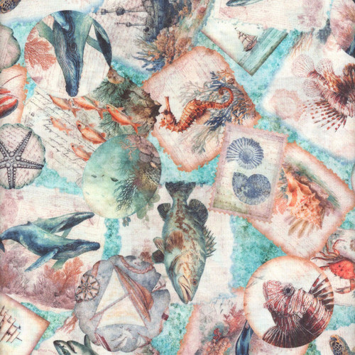 Quilting Treasures Fabrics Nauticus Dan Morris Aqua Blue Fish Bubbles