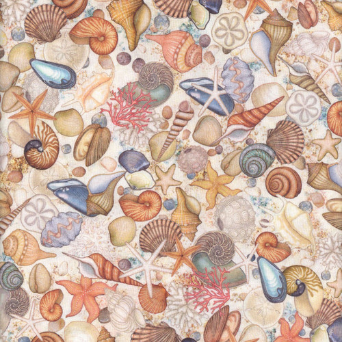 Quilting Treasures Fabrics Nauticus Dan Morris Cream Sea Shells