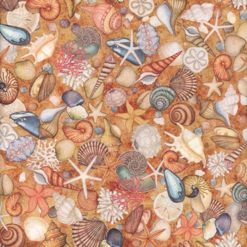 Quilting Treasures Fabrics Nauticus Dan Morris Sand Brown Sea Shells