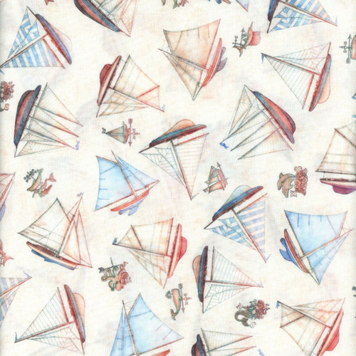 Quilting Treasures Fabrics Nauticus Dan Morris Cream Sail Boats