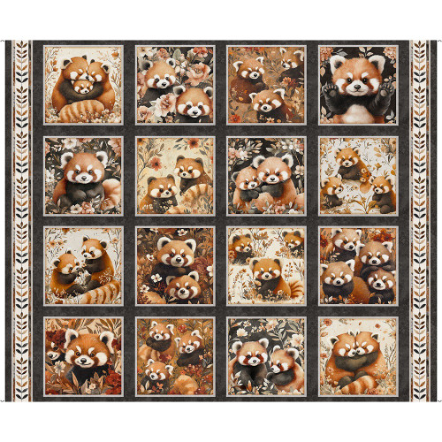 Quilting Treasures Fabrics Pandaland Dan Morris Grey Panda Bear Picture Panel