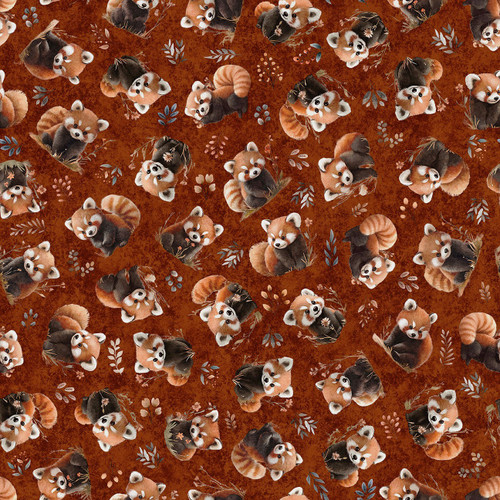 Quilting Treasures Fabrics Pandaland Dan Morris Red Rust Tossed Panda Bears