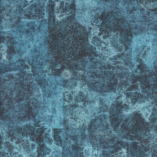 Quilting Treasures Fabrics Nauticus Dan Morris Teal Blue Nautical World Map