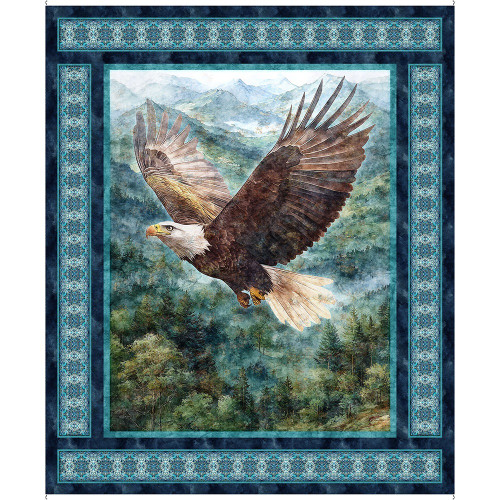 Quilting Treasures Fabrics Skyward Dan Morris Grey Blue Eagle Soring Panel 36