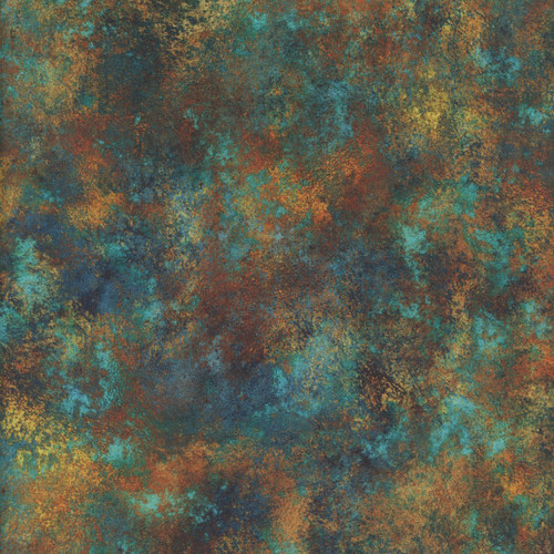 Quilting Treasures Fabrics Skyward Dan Morris Teal Gold Patina Mottle