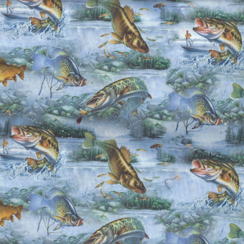 Quilting Treasures Fabrics The Lure of Fishing Dan Morris Blue Sport Fish