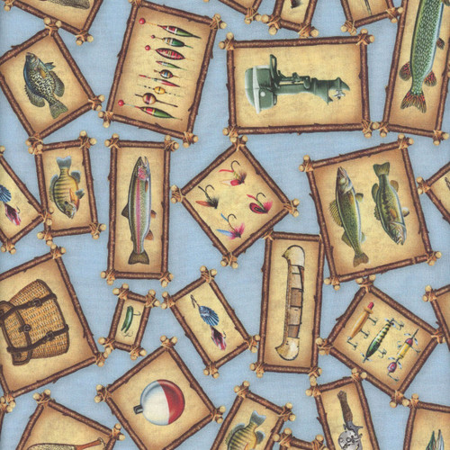 Quilting Treasures Fabrics The Lure of Fishing Dan Morris Blue Fishing Patches
