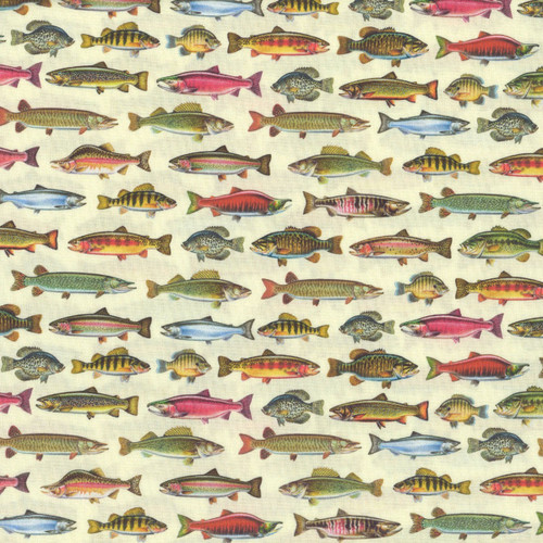Quilting Treasures Fabrics The Lure of Fishing Dan Morris Cream Set Fish