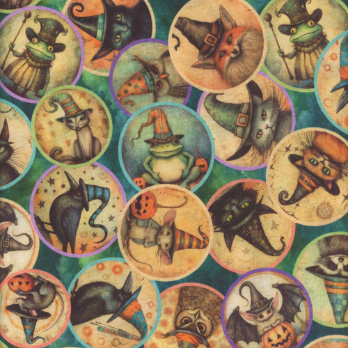 Quilting Treasures Fabrics Witchypoo Dan Morris Teal Blue Animal Witch Bubbles