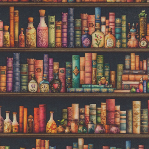 Quilting Treasures Fabrics Witchypoo Dan Morris Potion Bottles Bookshelf Stripe