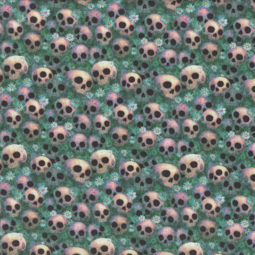Quilting Treasures Fabrics Witchypoo Dan Morris Teal Blue Skulls