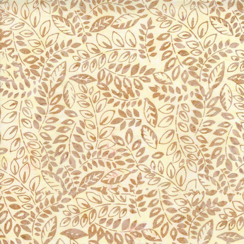 Timeless Treasures Fabrics Riverside Tonga Batiks Beige Cream Tan Vine Leaves, fabric with beige, cream, and tan vine leaf patterns.