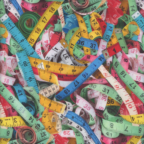 Timeless Treasures Fabrics Sewing Novelties Red Yellow Blue Green Swirling Measuring Tapes