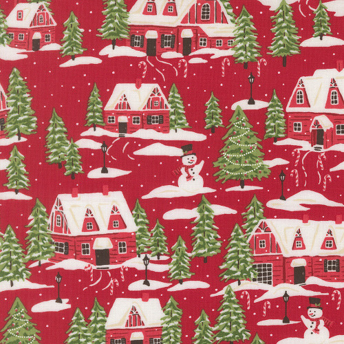 Moda Fabrics Holiday Cheer Stacy Iest Hsu Cardinals Village Scenic Poinsettia Red