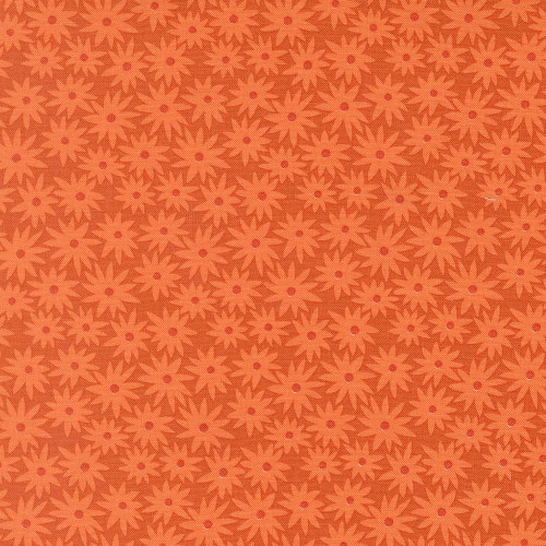 Moda Fabrics Scenery Elizabeth Hartman Sedum Floral Sedum Yam Orange, floral fabric with orange and red flower pattern.
