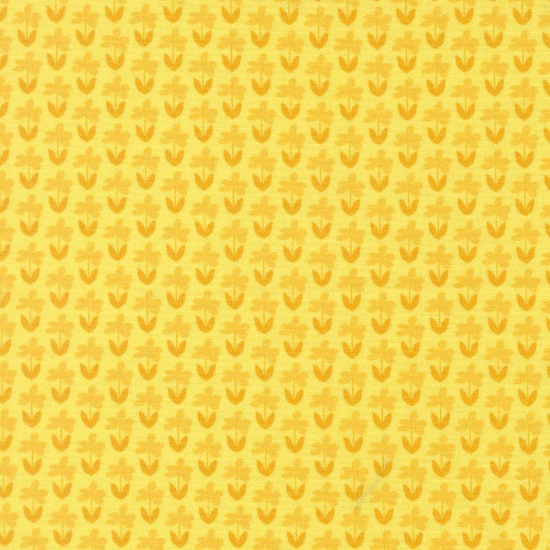 Moda Fabrics Scenery Elizabeth Hartman Meadow Floral Meadow Sunshine Yellow, bright yellow fabric with a repeating pattern of small floral and meadow motifs.
