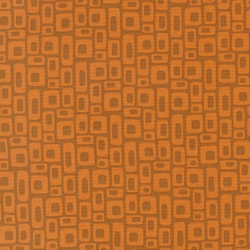Moda Fabrics Scenery Elizabeth Hartman Marshmallow Geometrics Marshmallow Rusty Brown, fabric with geometric square and rectangle pattern in shades of rusty brown and orange.