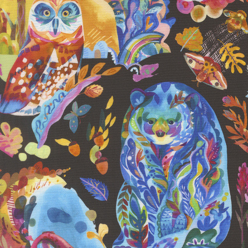 Moda Fabrics Northern Brights Amarilys Henderson Watercolor Animals Night Sky Black