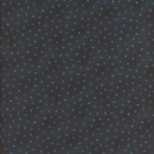 Henry Glass Fabrics Flower Pot Prints Kim Diehl Navy Chicken Scratches fabric, navy background with small light blue floral and chicken scratch pattern.