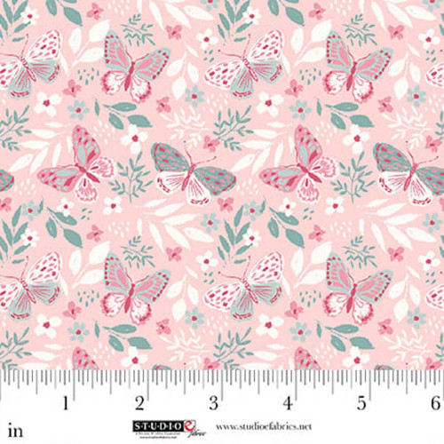 Studio E Fabrics Beautiful Bowquets Maureen Fiorellini Light Pink Green Butterflies