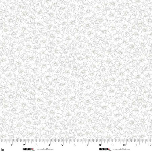 Studio E Fabrics Best of Cream and Sugar White on White Linear Floral