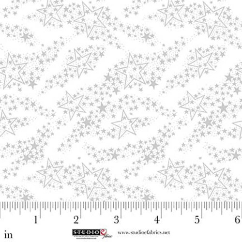 Studio E Fabrics Best of Cream and Sugar White on White Milky Way, fabric with a pattern of stars and constellations in white and gray on a white background.