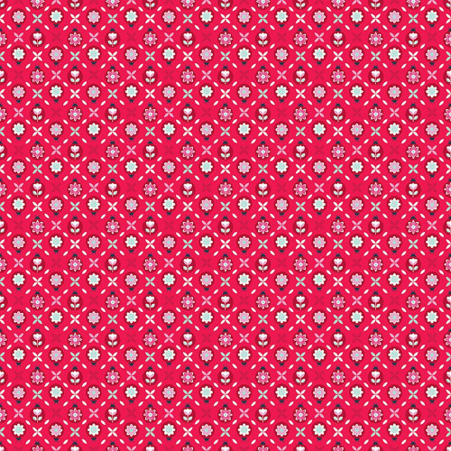 Riley Blake Fabrics Chasing Rainbows Leslie Ryan Cute as a Bug Fruit Punch, colorful floral pattern fabric with pink, purple, and white flowers and mint green accents on a vibrant pink background.