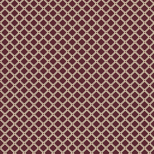 Riley Blake Fabrics Northanger Abbey Jane Austen Tilney Merlot Red, fabric pattern with a diamond lattice design in Merlot Red color.