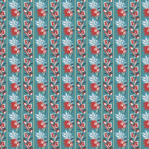 Riley Blake Fabrics Northanger Abbey Jane Austen Mrs. Allen Red, romantic floral pattern fabric design.